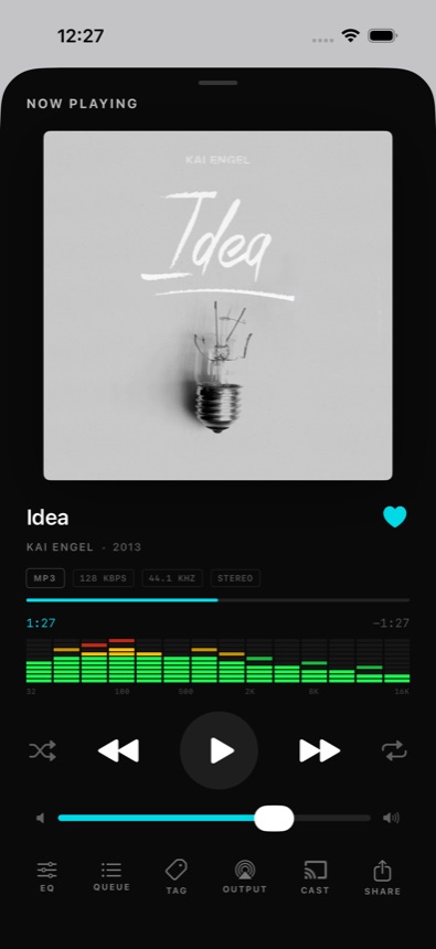 Kenopsia now playing screen showing album artwork and playback controls